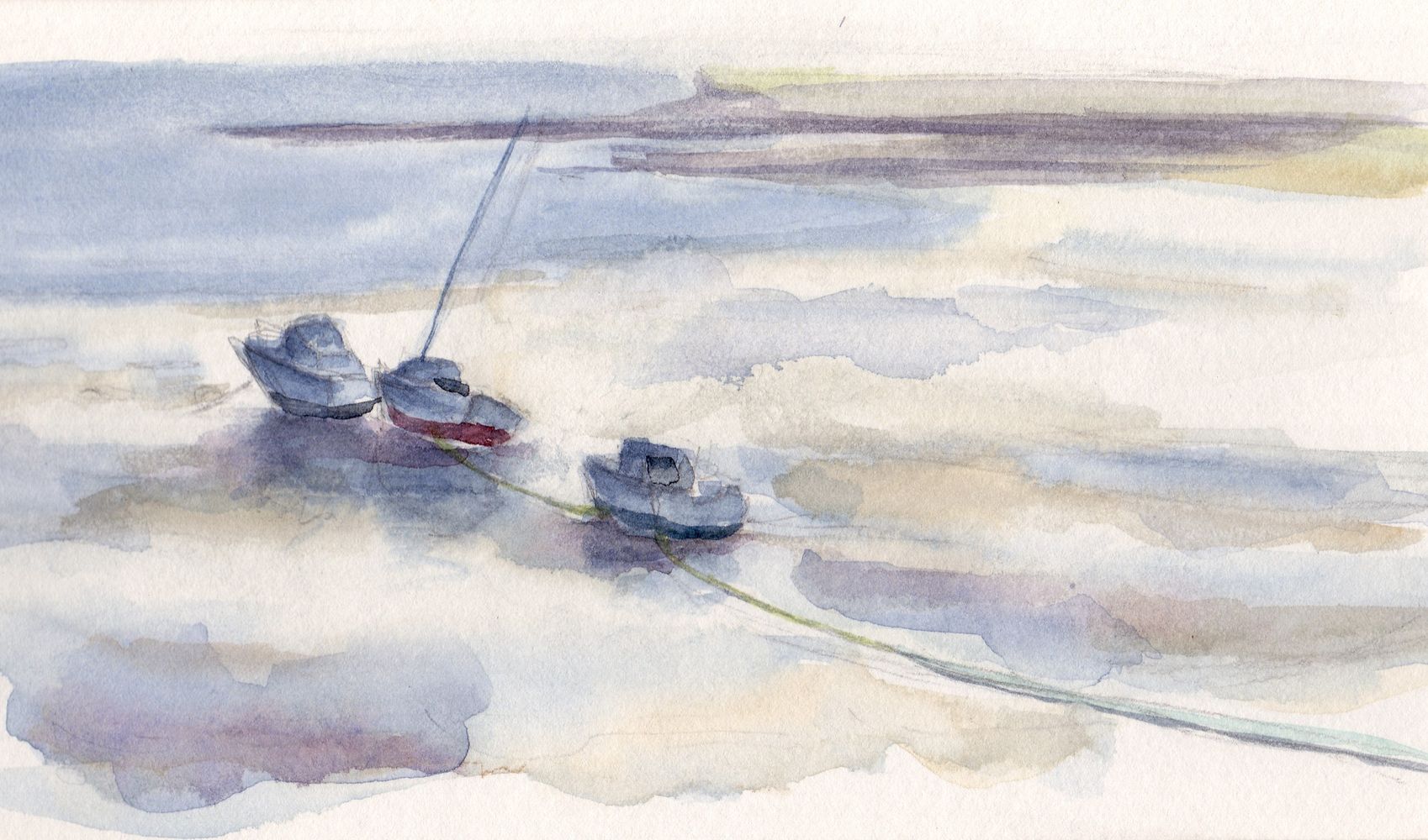 La Flotte-en-Ré à marée basse, aquarelle