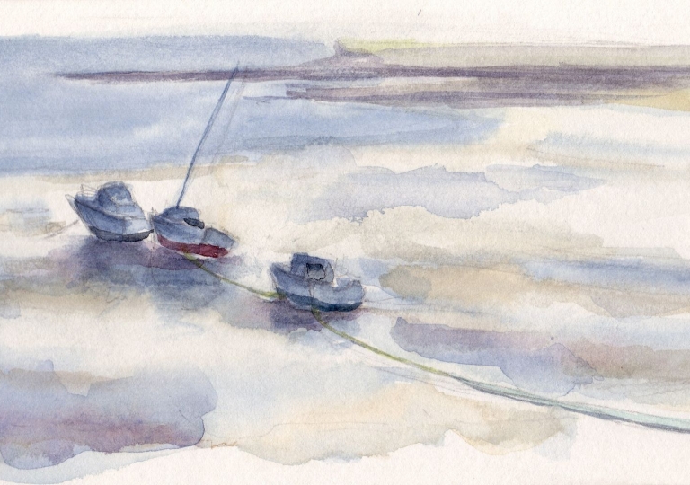 La Flotte-en-Ré à marée basse, aquarelle