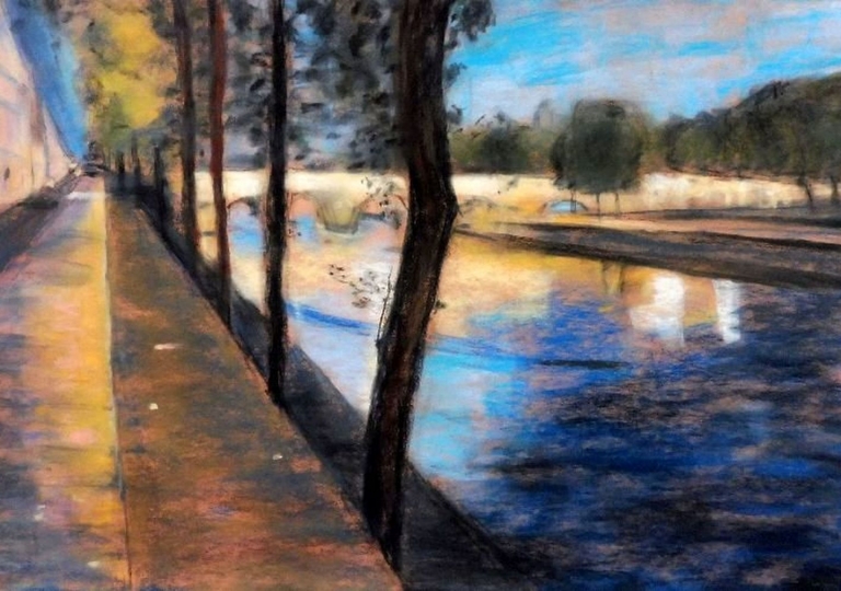 Pont Marie, un soir d'automne, pastel